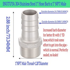 2 Pack Stainless Steel Hose Barb Fitting 1 Inch Hose Barb to 1 Inch NPT Male