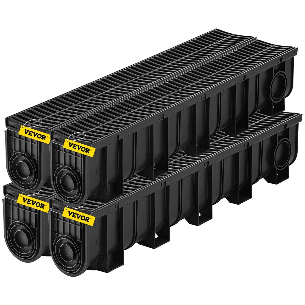 Trench Drain System, Channel Drain with Plastic Grate, 5.9×7.5-Inch HDPE Drainag