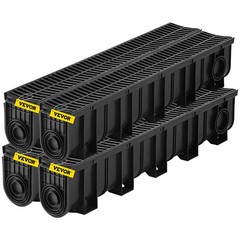 Trench Drain System, Channel Drain with Plastic Grate, 5.9×7.5-Inch HDPE Drainag