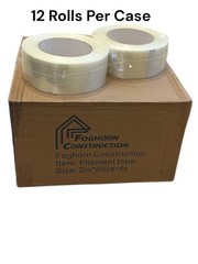 Foghorn Construction 12 Rolls of 2 Inch x 60 Yard, Filament Strapping Tape, Heav