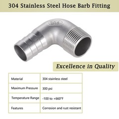 304 Stainless Steel Hose Barb Fitting 5/8 Hose Barb To 1/2 Npt Male 90 Degree