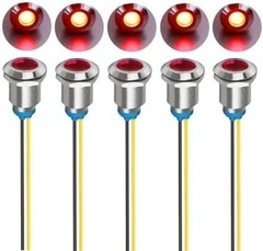 5Pcs 12mm LED Metal Indicator Light AC 110V-220V Waterproof In Color: Red 110V