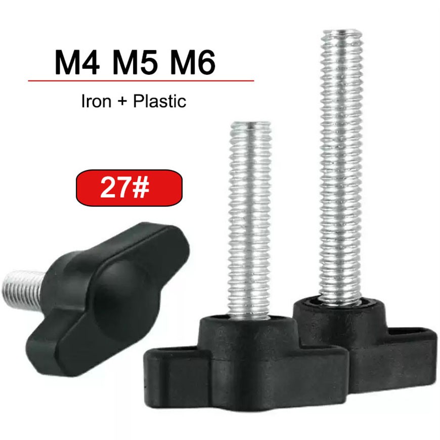M4 M5 M6 Plastic Tee Wing Knob knob Clamping Nut Screw Machine Handle Black 27#