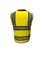 Safety green surveyor vest with tablet pocket.