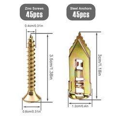 90PCS Self Drilling Drywall Anchors with Screws Kit, Silver Gold Finish