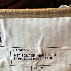 Stainless Steel Square Head Pipe Plug 1/8” Type 304 18-8 Qty 50
