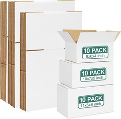 30 Pack Assorted Small Shipping Boxes – White Corrugated Mailers for Small Bu…