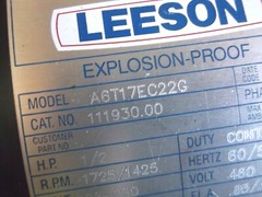 Leeson A6T17EC22G Explosion Proof Motor 111930 1/2-HP 1725-RPM 460-V 3-PH, New
