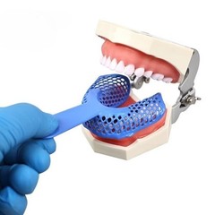 2pc Dental Plastic-Steel Impression Trays Mesh Shape Precise Blue L/M/S/Ant/Side