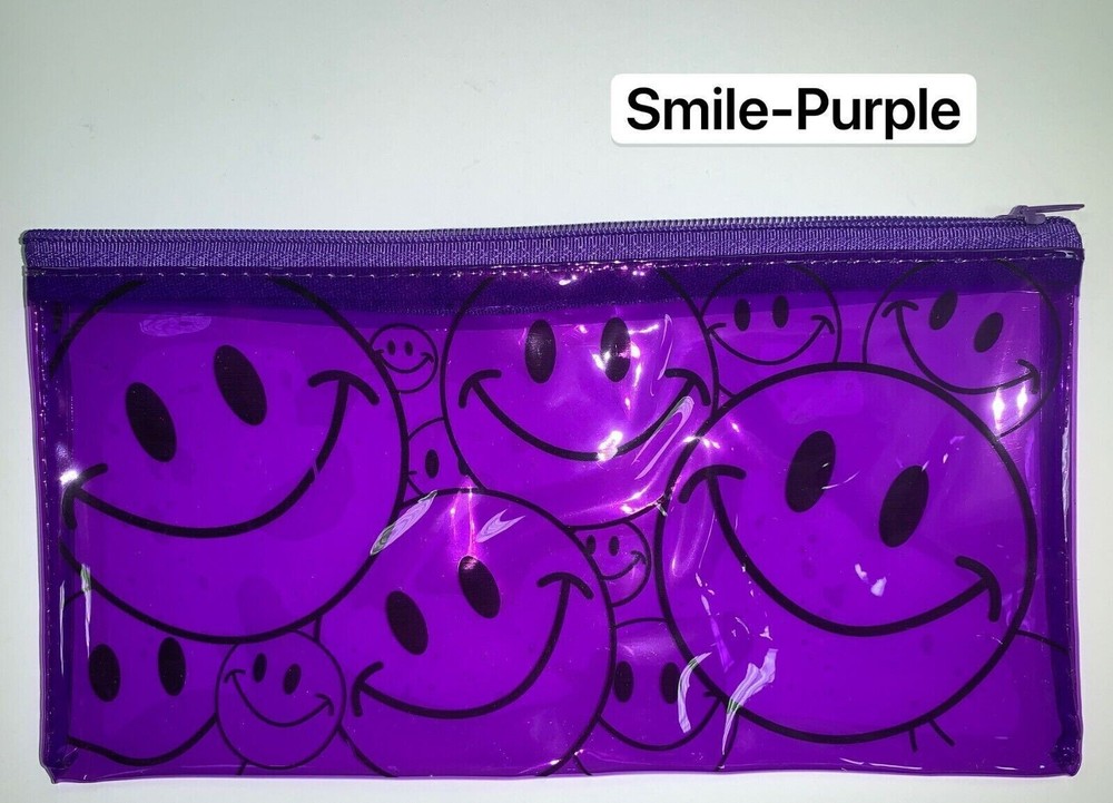 2 PCS Smiley Pencil Pen Case Zipper Pouch Cosmetic Bag Waterproof, PURPLE, 1411