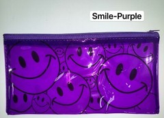 2 PCS Smiley Pencil Pen Case Zipper Pouch Cosmetic Bag Waterproof, PURPLE, 1411