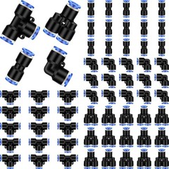 60 Pcs Push to Connect Fittings Air Line Pneumatic Kit Quick Release 1/4″ Od,NEW