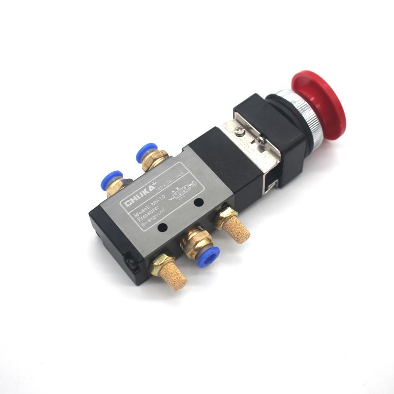 MV-10 Pneumatic Valve 5 Way 2 Position Momentary Mushroom With 6mm Fitting