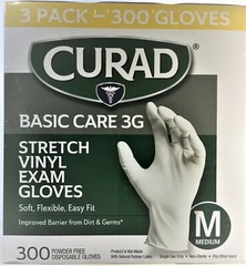 CURAD Basic Care 3G Stretch Vinyl Exam Gloves MEDIUM 300 Count – NIB
