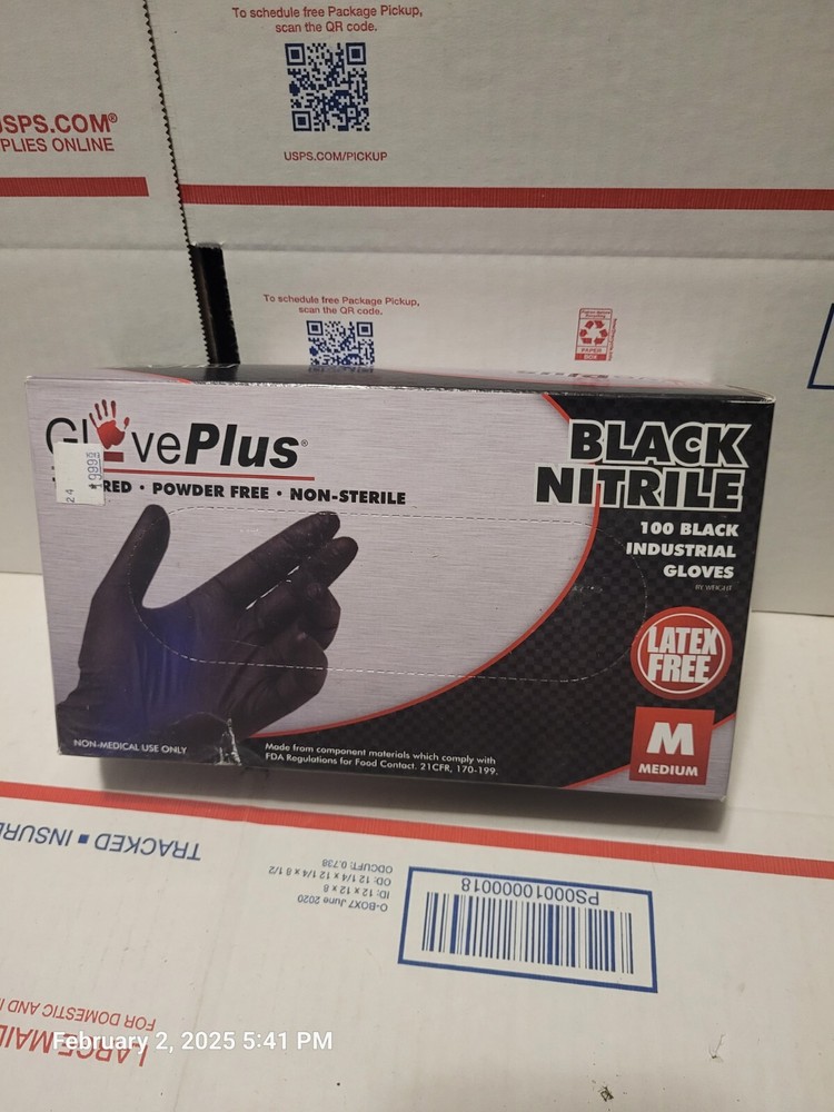 Glove Plus M Medium Black Nitrile Latex Free Gloves, Black, 100 Pk.