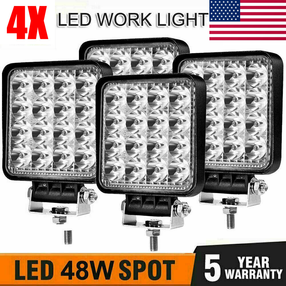 4pcs LED Work Light SPOT Lights For Truck Off Road Tractor 12V 24V Square 48W