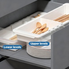 PercyEffie 2pcs Drawer Organizer Expandable with Insert Adjustable Lightwhite