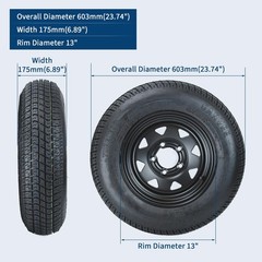 2-Pack ST175/80D13 Trailer Tire Rim 5 Lug 4.5 PCD Load C 6PR Black