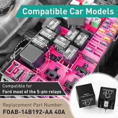 2 Pcs P6SDT FOAB-14B192-AA Relay – 12VDC 40A 5 Pins, Fit for Ford Models, Ensure