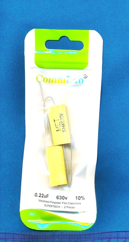 2pk Axial 0.22uF 630V Metallized Polyester Film Capacitors 10% .22 uF MET 224K