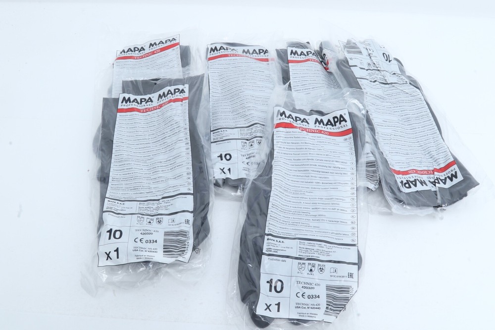 6 Pairs MAPA Technic 420 Professional Light Chemical Neoprene Gloves, Size 10