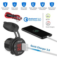 12V-24V Dual USB Charger LED Digital Display Voltage Amp Gauge Ammeter Voltmeter