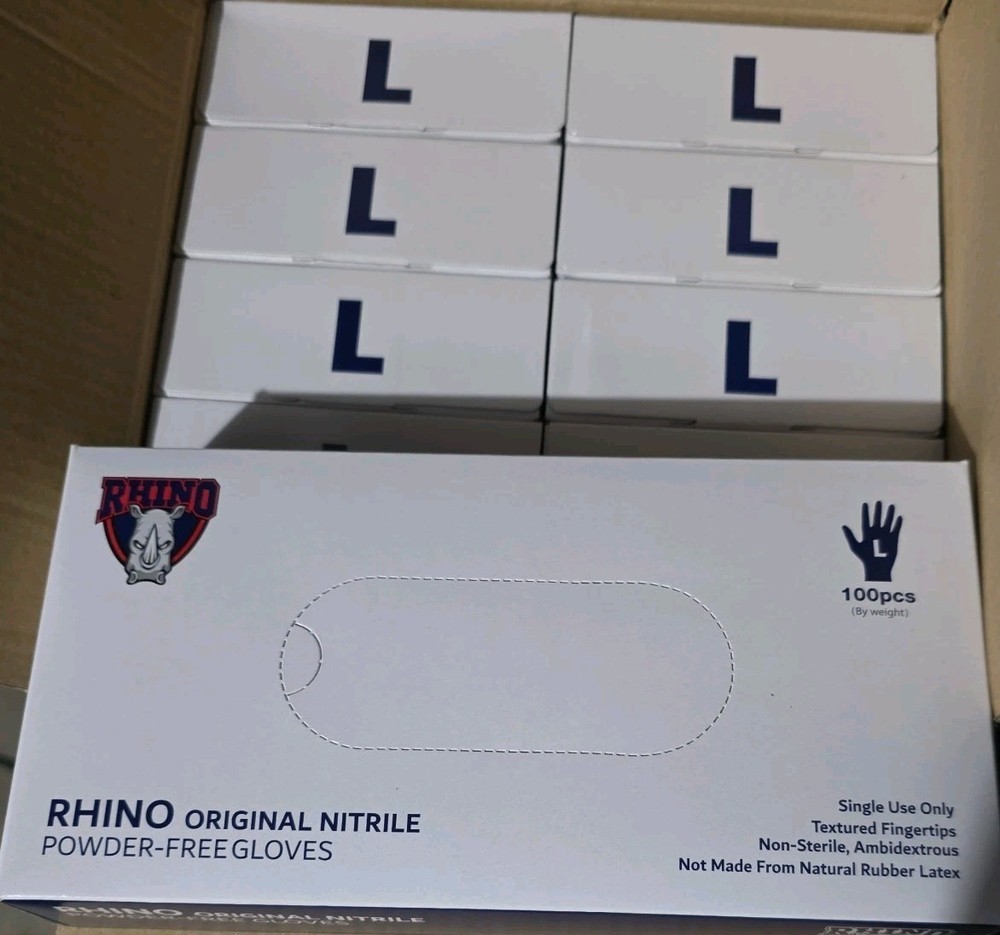 Rhino Original Nitrile Size Large Powder Free Gloves-one case of 1000 gloves