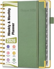 2026 Weekly /Monthly spiral planner, appointment book -5.75″ x 8.38″-green color