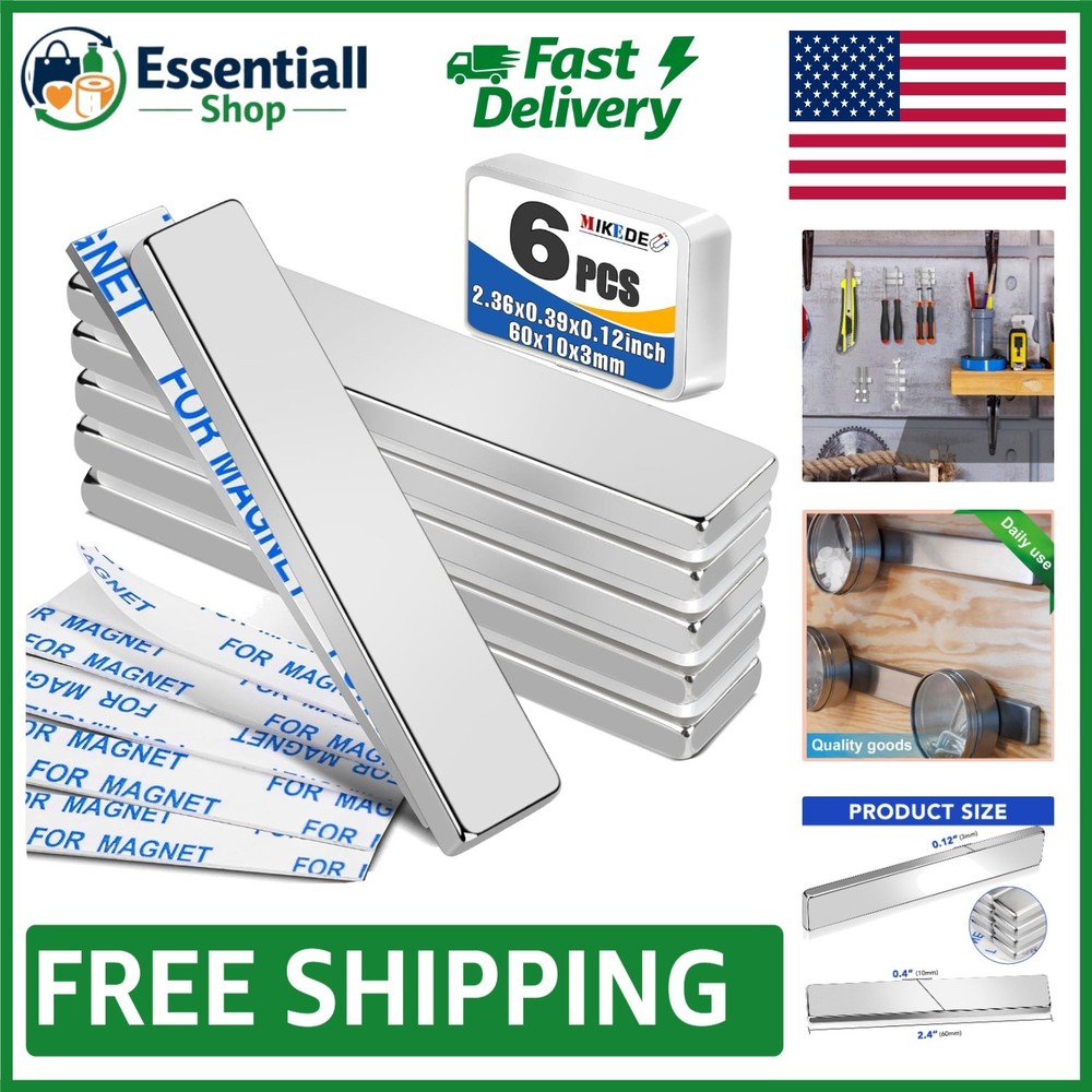 6 Neodymium Magnets – 18 lbs Pull Force with Adhesive for Crafting