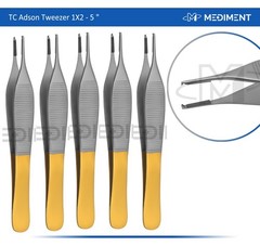 5 pcs TC Adson Tissue Rat Tooth 1×2 Forceps 5″ Plastic Surgery German Grade