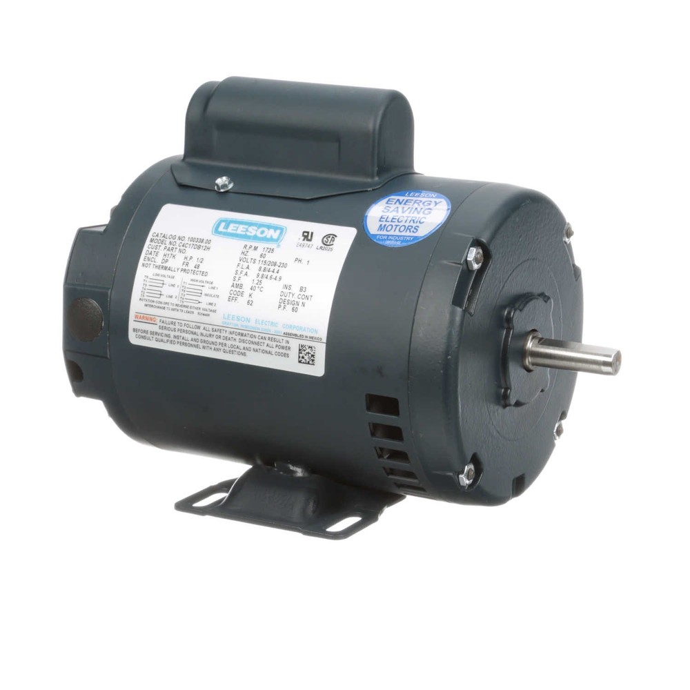 Leeson 100338.00 Electric Motor 1/2 HP 1725 Rpm 1PH 115/208-230 48 FR C4C17DB12H