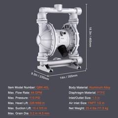 VEVOR Air Operated Double Diaphragm Pump 44 GPM Max 115 PSI Air Waste Oil Pump