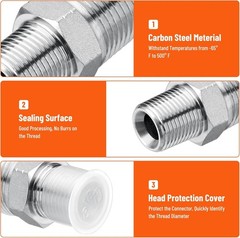 10 Pack Hydraulic Adapter: 3/8″ NPTF Male x 1/2″ NPTF Male Hydraulic Fittings
