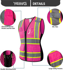 Safety Vest for Women with Pockets Snug Fit Neon Reflective Mesh Work Vest