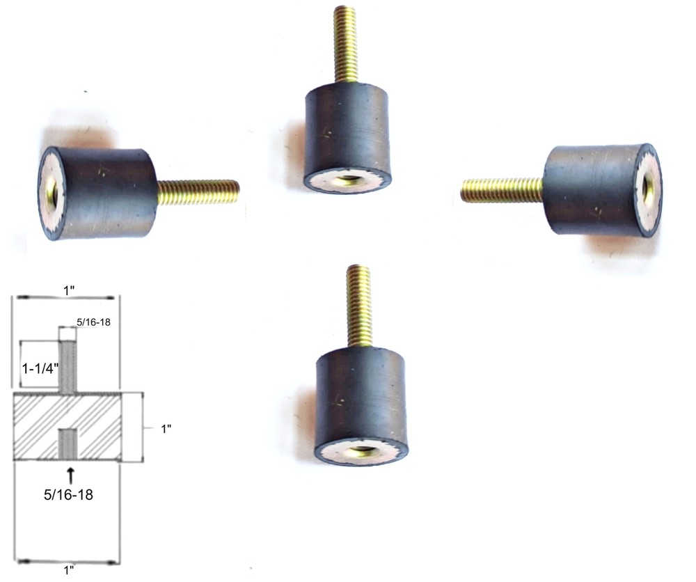 4 Rubber Vibration Isolator Mounts (1 Dia x 1″ Thk) 5/16-18 x 1-1/4″ Long Stud