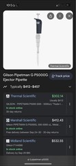 Gilson Micropipette Pipetman Adjustable Pipetman P5000, P1000, P200 Pipetman