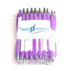 30ct Bulk Lot Misprint Rubber Grip Click Pens MARDI GRAS Hub Pen: PURPLE & WHITE