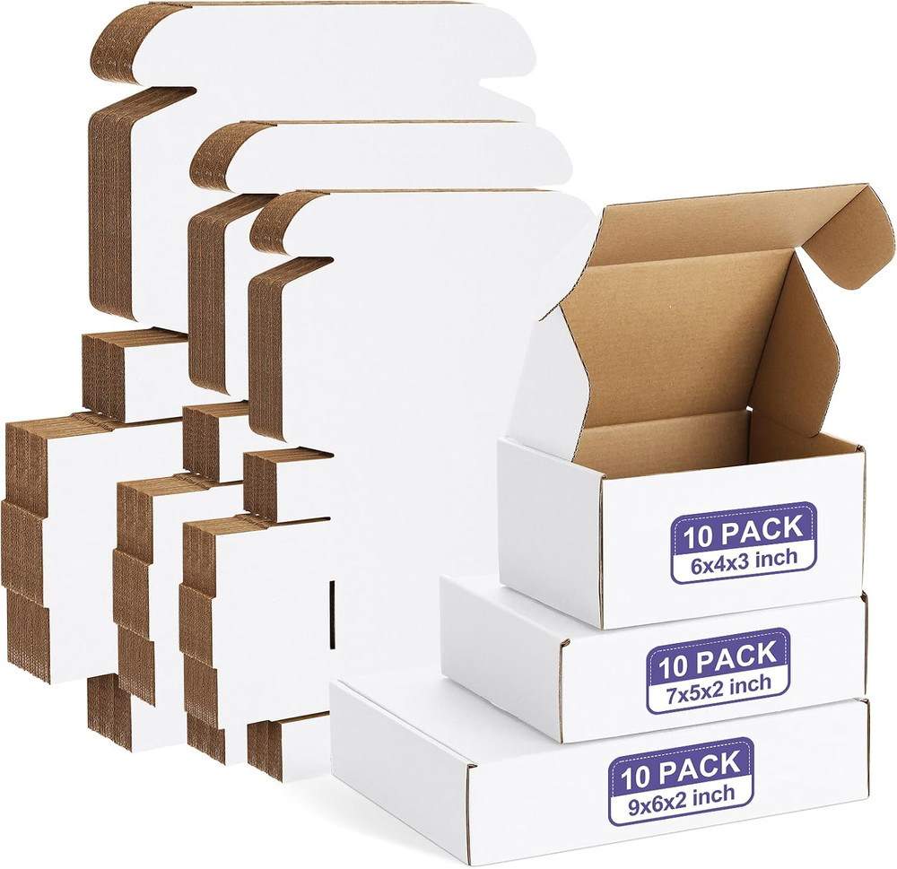 30 Pack Small Shipping Boxes Assorted Sizes, 6X4X3, 7X5X2, 9X6X2-10 PCS Each Sma