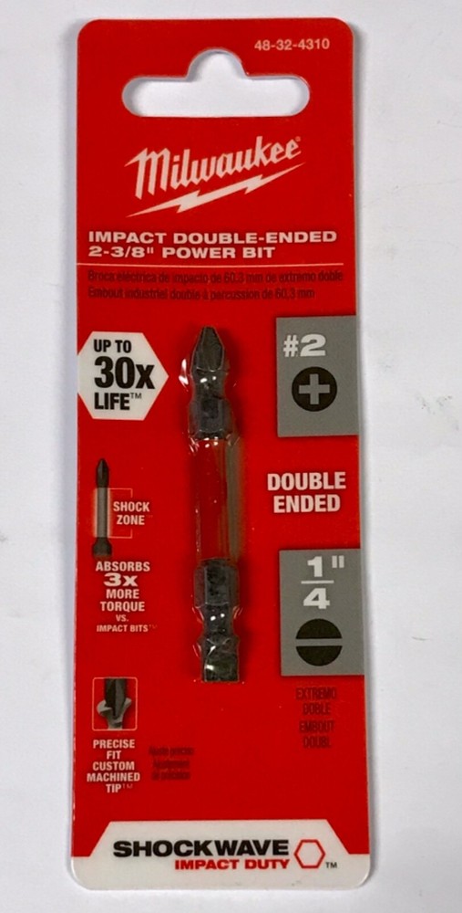 LOT OF (1) MILWAUKEE 48 32 4310 SHOCKWAVE Double Ended 2-3/8″ PH #2 SL #10 1/4″