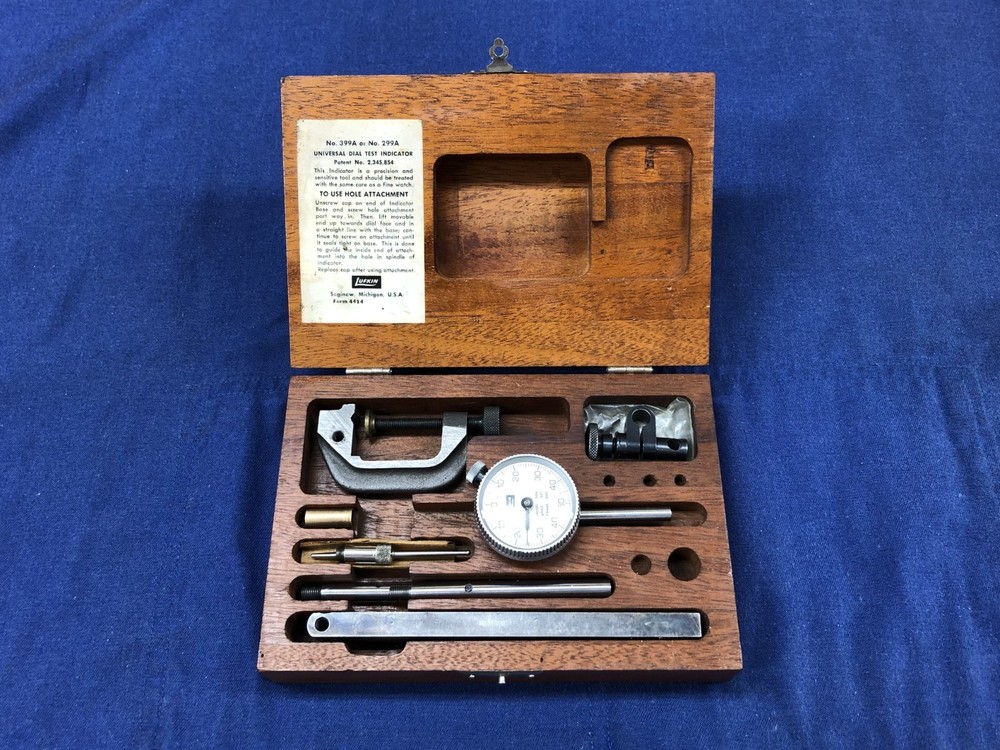 Lufkin Universal Dial Test Indicator – Mint Cond – Mahogany Case – 399A – 299A