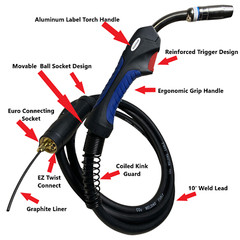 Aluminum Blue Handle MIG Gun-Torch Assembly – Works with Prospot