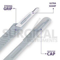 10 Disposable Scalpel #15, Sterile, Plastic Handle High Quality