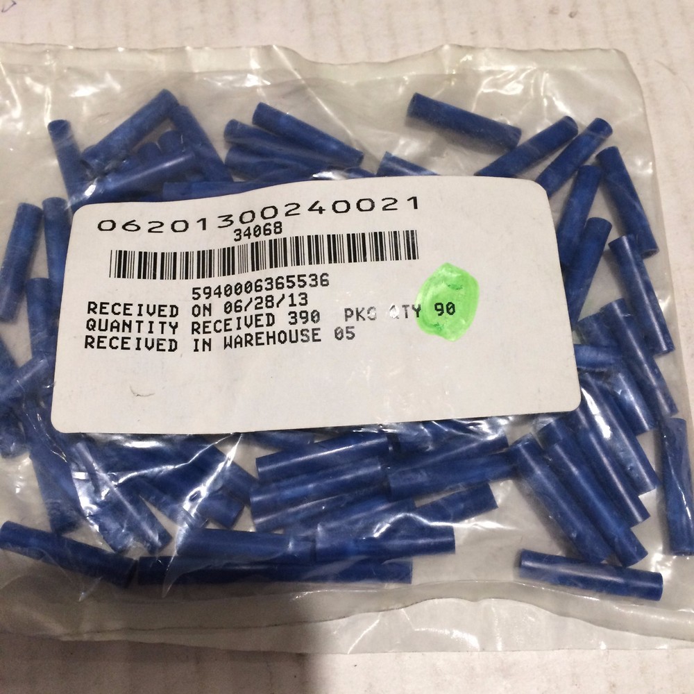 AMP 34068 Qty 90ea Nylon Butt Splice Terminal 16-14 AWG Wire Size, Blue