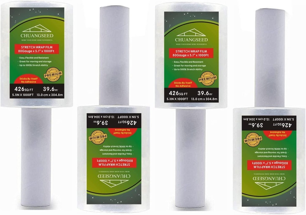 4-Pack Industrial Mini Clear Stretch Wrap Film 80 Gauge 5.1″ x 1000Ft
