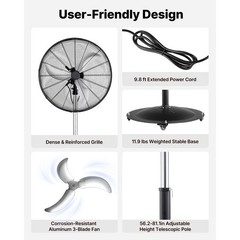 Uimoso 30-in Industrial Pedestal Fan,High Airflow,Waterproof,Oscillating Design