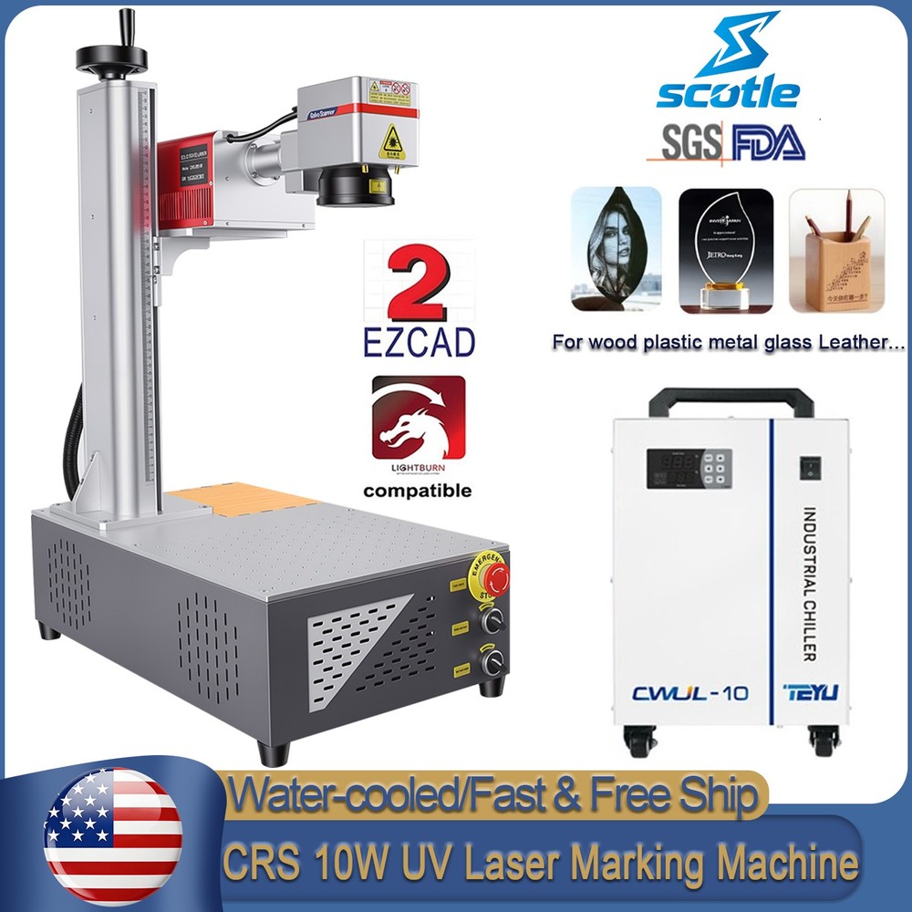 Scotle 10W UV Laser Marking Machine Glass Wood Metal PVC Engraver S&A Chiller
