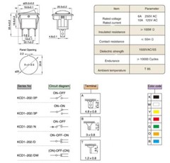 KCD1 Round Power Button Switch With Light 2/3/4/6-Pin 2/3-Way OFF/NO Hole 20MM