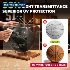 Basketball Display Case Acrylic Clear 10″ Full Size with Solid Wood Base, UV Pro