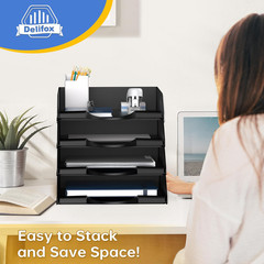 4 Pack Stackable Paper Trays for Letter Documents, Desktop File Organizers for O