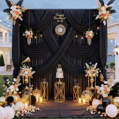 20 ft x 10 ft Wrinkle Free Black Backdrop Curtain for Parties, 4 Panels 10ft …